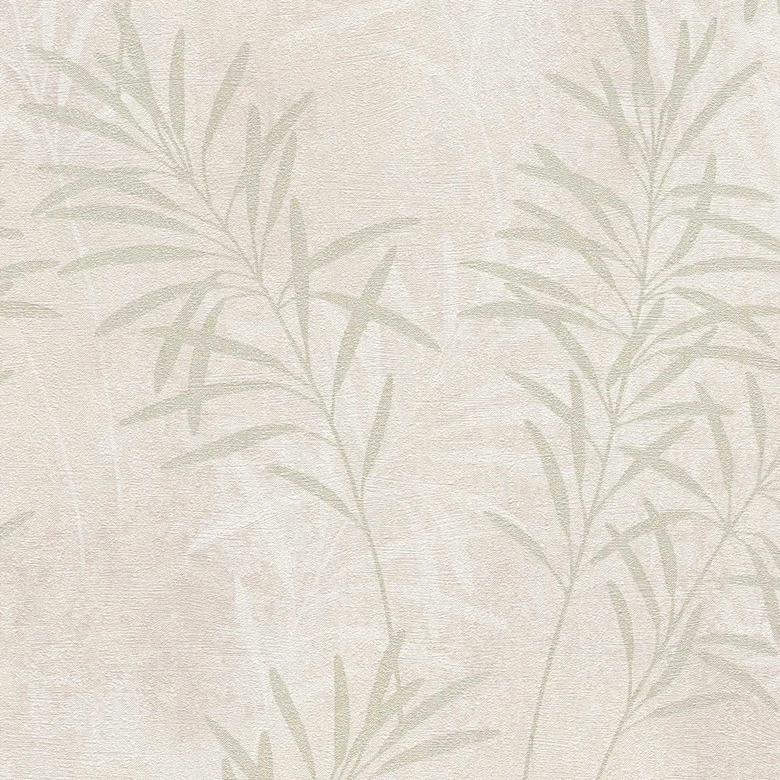 papier peint fleurs vert crème - papier peint naturel style campagne - papier peint intissé hall d'entrée du salon 