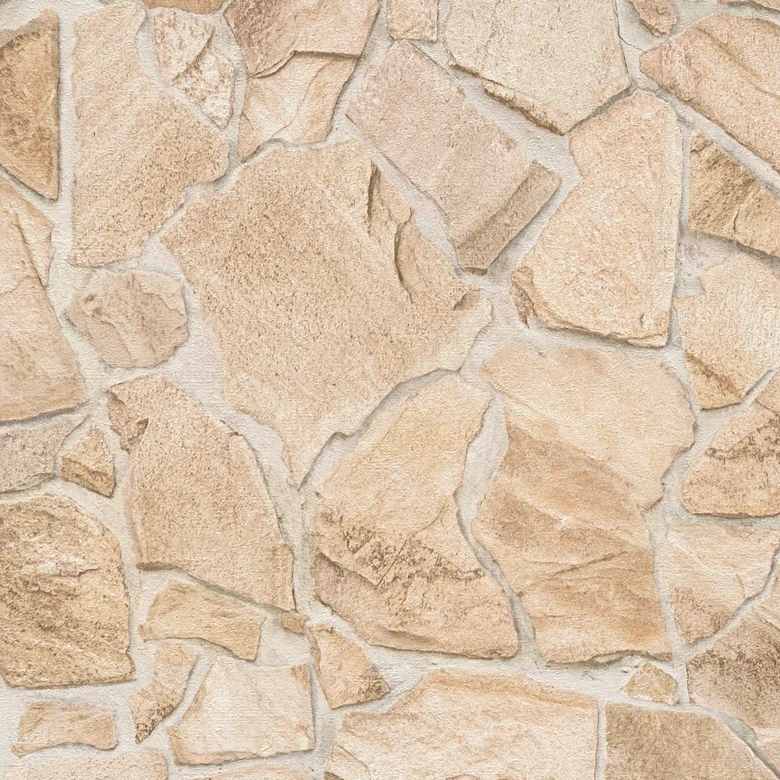 Steintapete Creme Beige - Steinoptik Tapete - Vliestapete Schlafzimmer Flur 