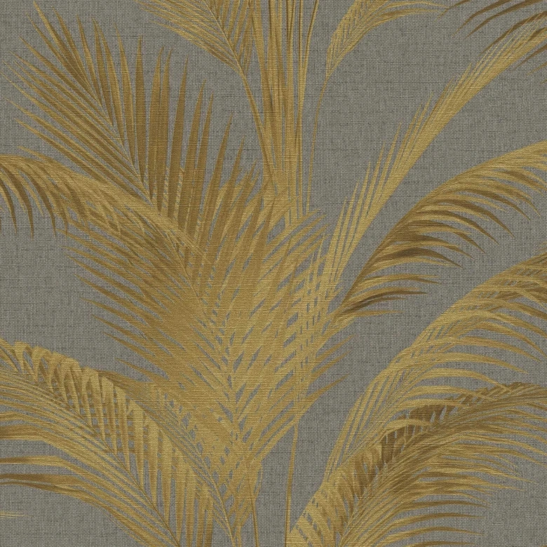 Grey gold palm tree wallpaper - non-woven wallpaper with a sophisticated sheen and tropical design 