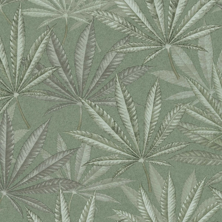 Green leaf wallpaper - non-woven wallpaper with a large leaf pattern in a natural style 