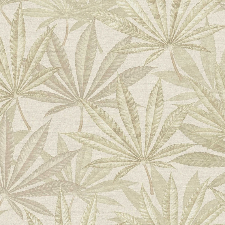 Leaves wallpaper beige cream - non-woven wallpaper with large leaf pattern in natural tones 