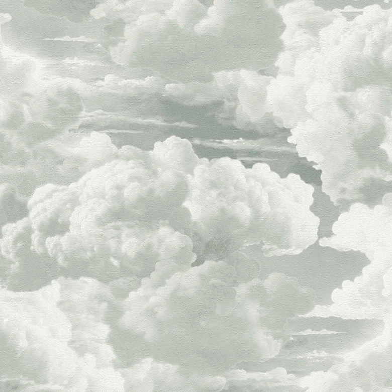 Grey white cloud wallpaper - non-woven wallpaper with a soft sky motif 
