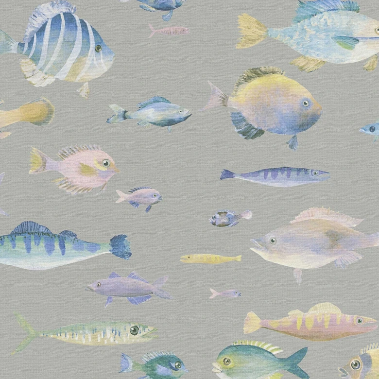 Maritime Tapete Fische Grau Blau - Vliestapete mit Unterwasser-Motiv - Kindertapete 