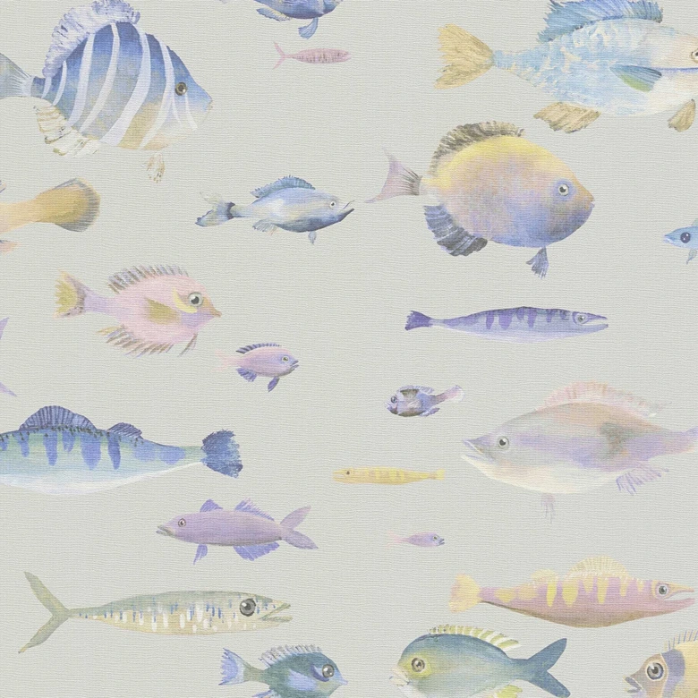 Maritime Tapete Fische Creme - Vliestapete mit Unterwasser-Motiv - Kindertapete 