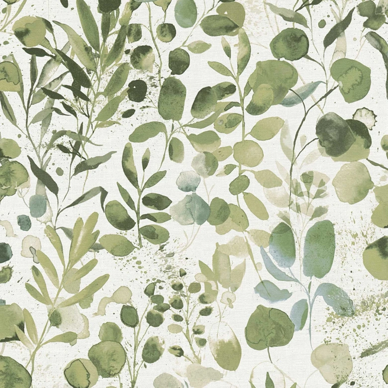 Tapeta roślinna akwarela zielona biała - Tapeta z włókniny z motywem liści - tapeta w kwiaty 