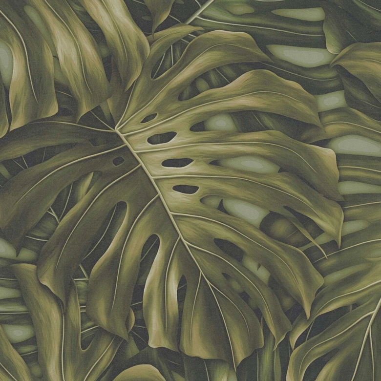 Dschungel-Tapete Monstera Grün - Vliestapete mit tropischem Blättermuster - Pflanzen-Tapete 
