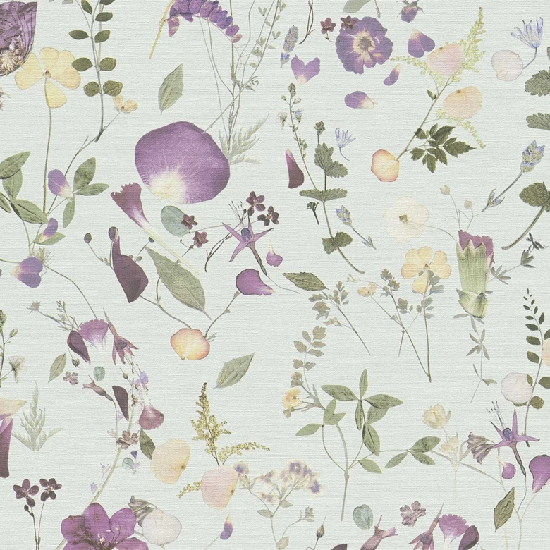 Florale Tapete Blumen Aquarell - Vliestapete in Flieder Grün Creme - Romantische Blumentapete 