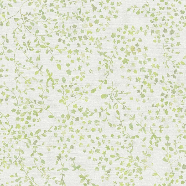 Tapeta w kwiaty wici liści akwarela - tapeta z włókniny w kolorze jasnozielonym kremowym - tapeta z naturalnym wzorem 