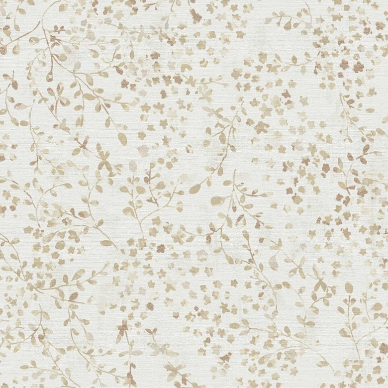 Blommig tapet blad rankor akvarell - Icke-vävd tapet i beige brun - tapet med naturligt mönster 
