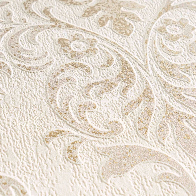 papier peint ornemental en beige et crème papier peint intissé Jette de style baroque classique 