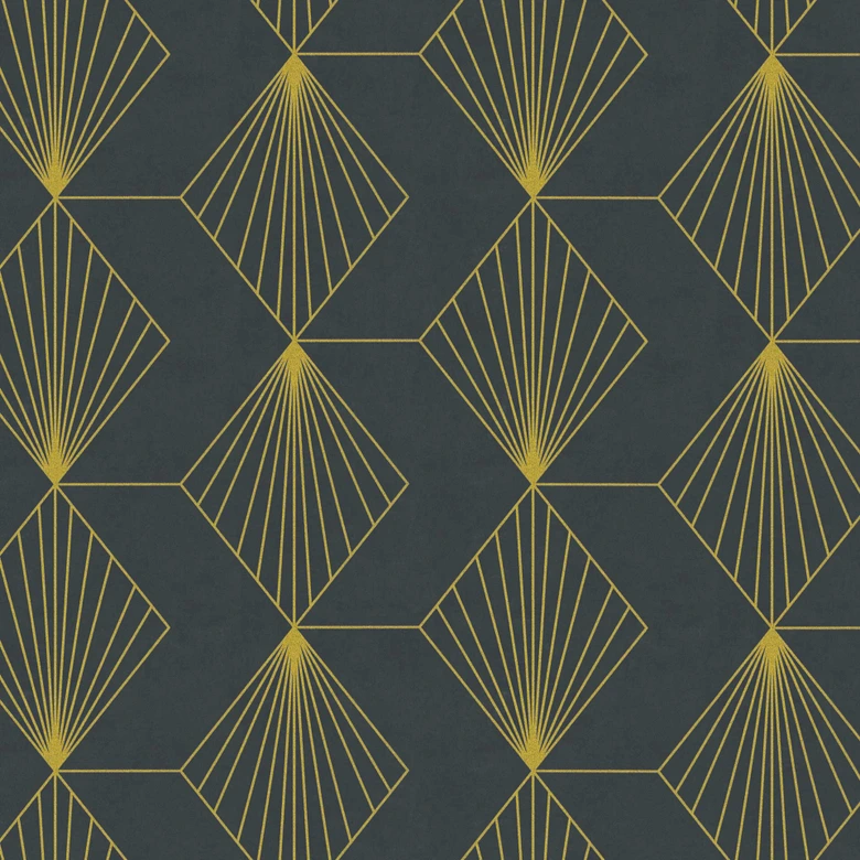 Papier peint Art déco géométrique noir or - papier peint à motifs moderne - papier peint intissé 