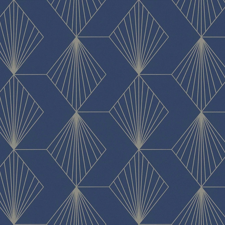 Geometrische Art Deco-Tapete Blau Silber - Mustertapete modern - Vliestapete 