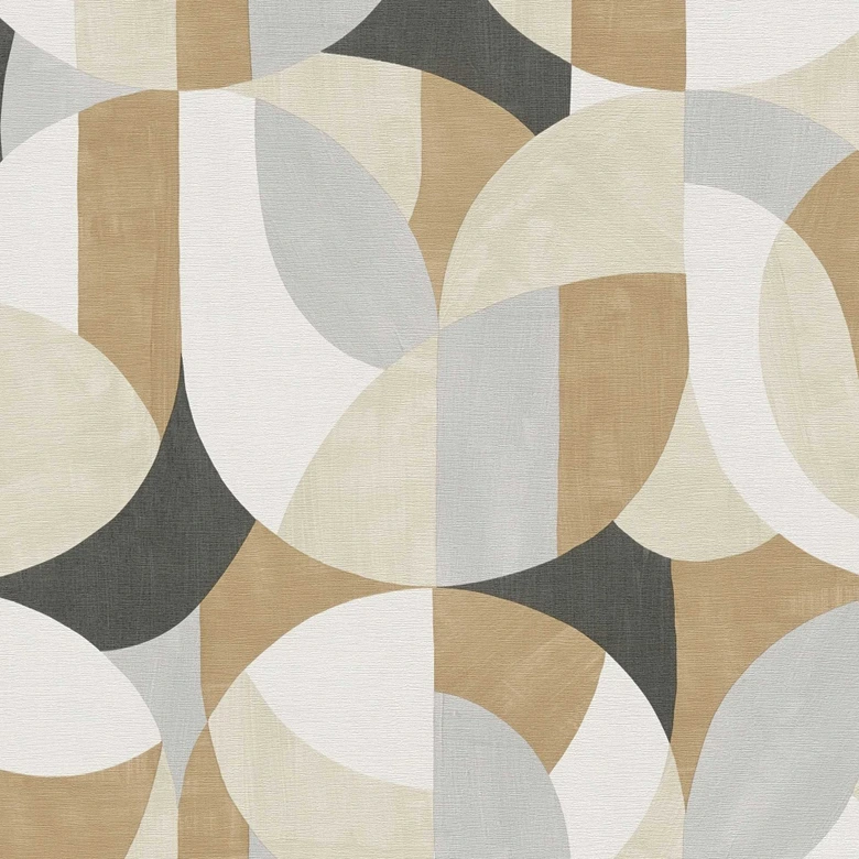 Geometrische Mustertapete in Beige Grau Schwarz – Moderne Vliestapete abstrakt 