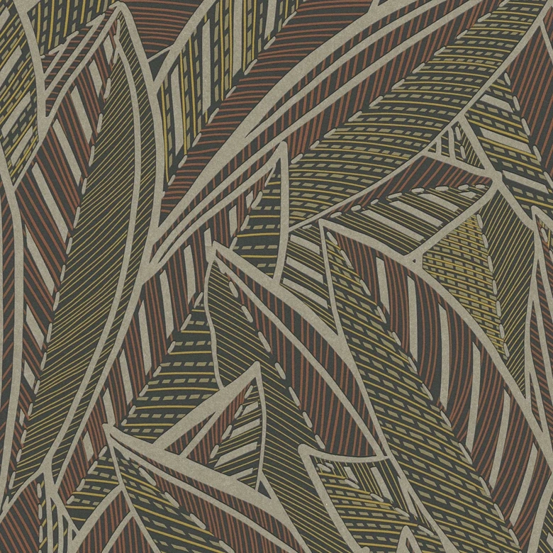 Djungel tapet med bladmönster brun svart guld - exotisk Icke-vävd tapet modern 