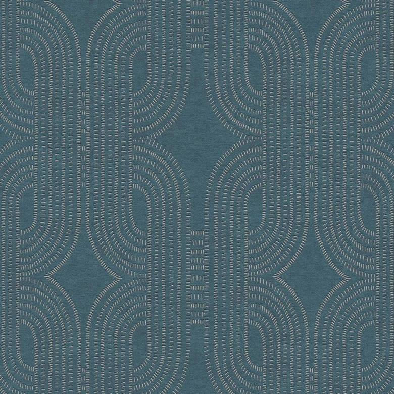 Papier peint géométrique pétrole argenté - papier peint intissé avec motif à lignes modernes - vinyle expansé 