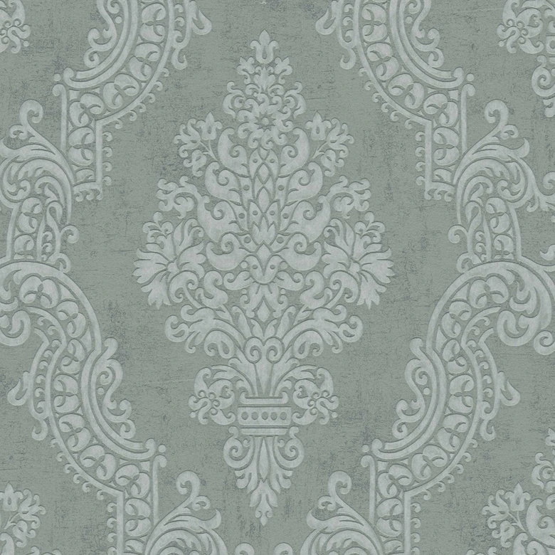 Barok decoratief muntzilver behang - Vliesbehang met reliëf - klassiek patroonbehang 