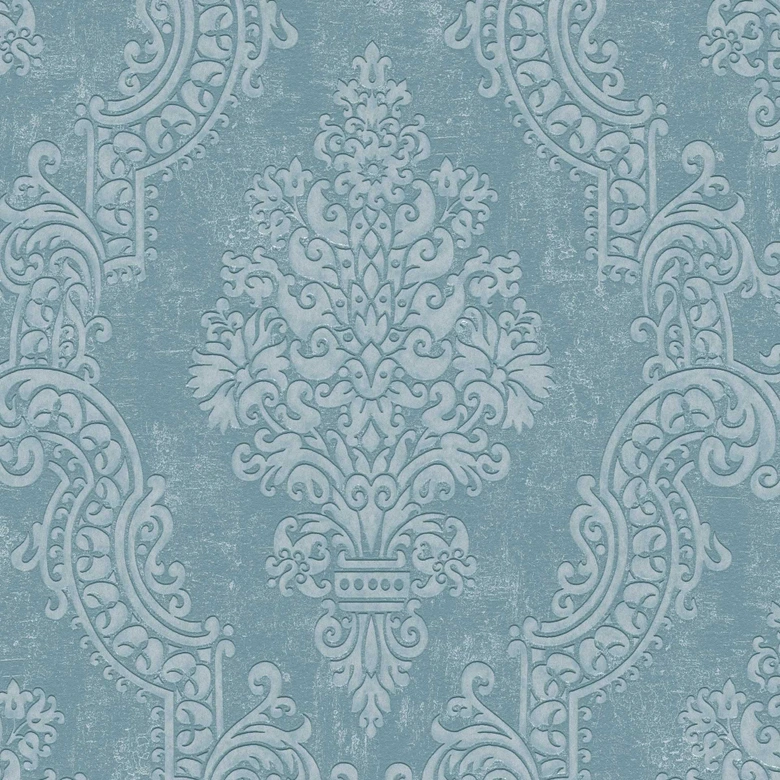 Papel pintado azul turquesa ornamental barroco - Papel pintado no tejido clásico con relieve - Papel pintado de muestra  
