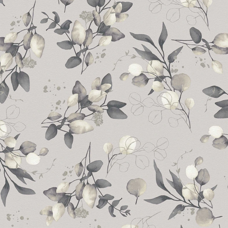 Florale Aquarell-Tapete Taupe Beige – Vliestapete mit Blättern – Naturmuster modern 