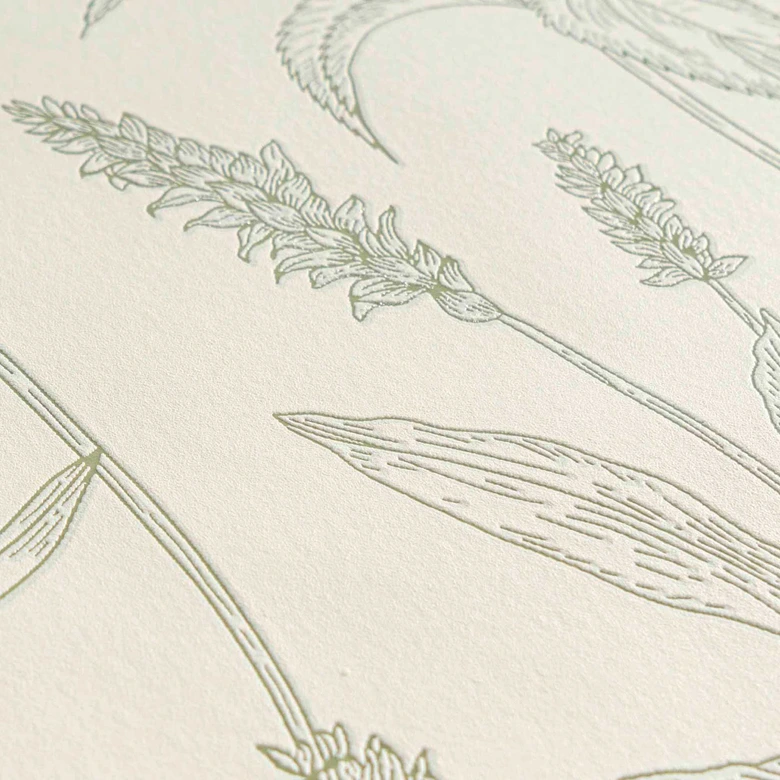 papier peint design Jette papier peint à fleurs en vert argent blanc en mat légèrement structuré 