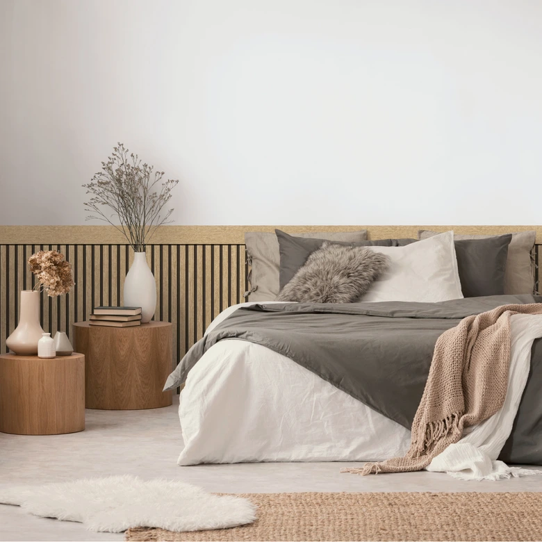 Papier peint bois aspect acoustique marron noir - Papier peint intissé avec structure 3D 