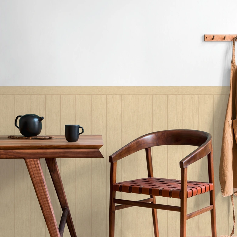 Beżowa tapeta drewniana - tapeta z włókniny o fakturze jasnego i naturalnego drewna 