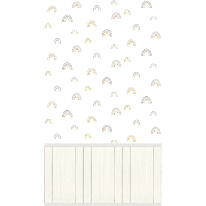 Wall Mural rainbow pastel with wooden panel beige - non-woven wallpaper nursery expandable 