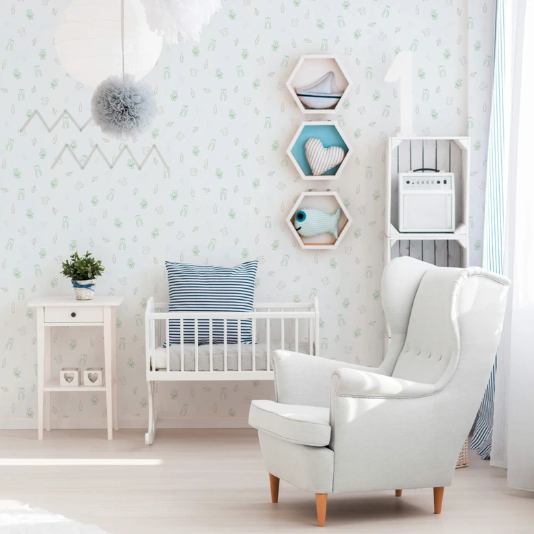 A.S. Création Vliestapete Little Stars Kinderzimmertapete mit Teddybären für Babys grün, metallic, weiß 