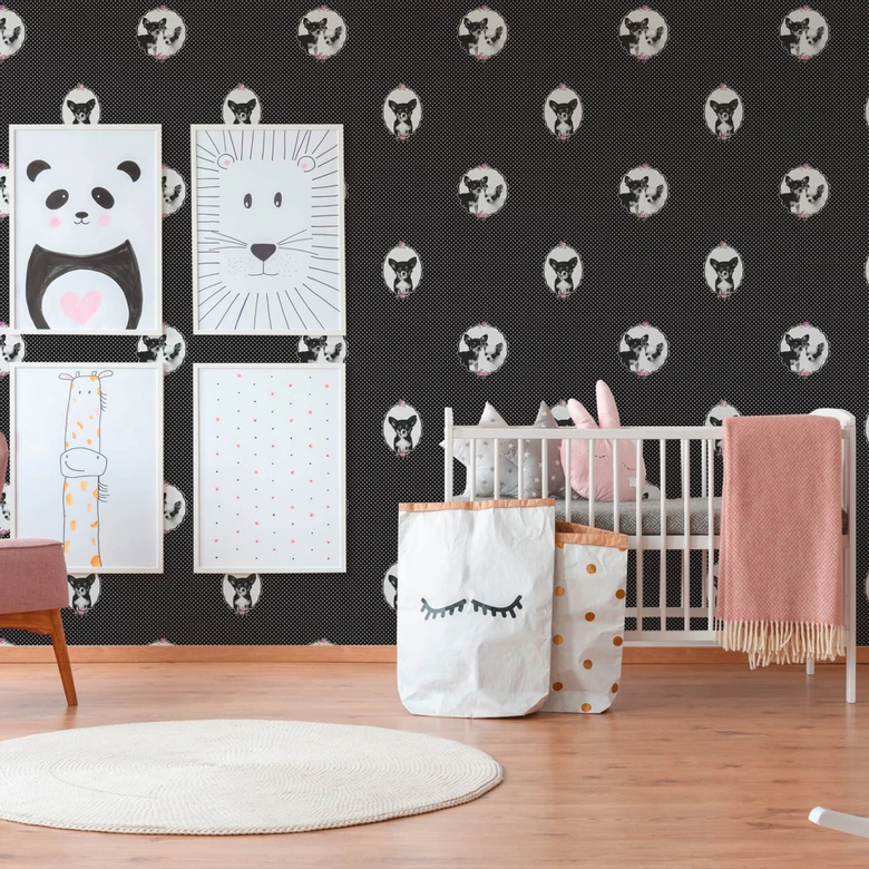 A.S. Création Vliestapete Little Stars Kinderzimmertapete mit niedlichen Hunden für Mädchen schwarz, lila 