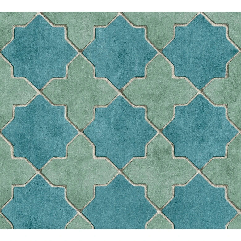 Livingwalls Papier peint intissé New Walls Finca Home motif carrelage bleu, vert, gris 