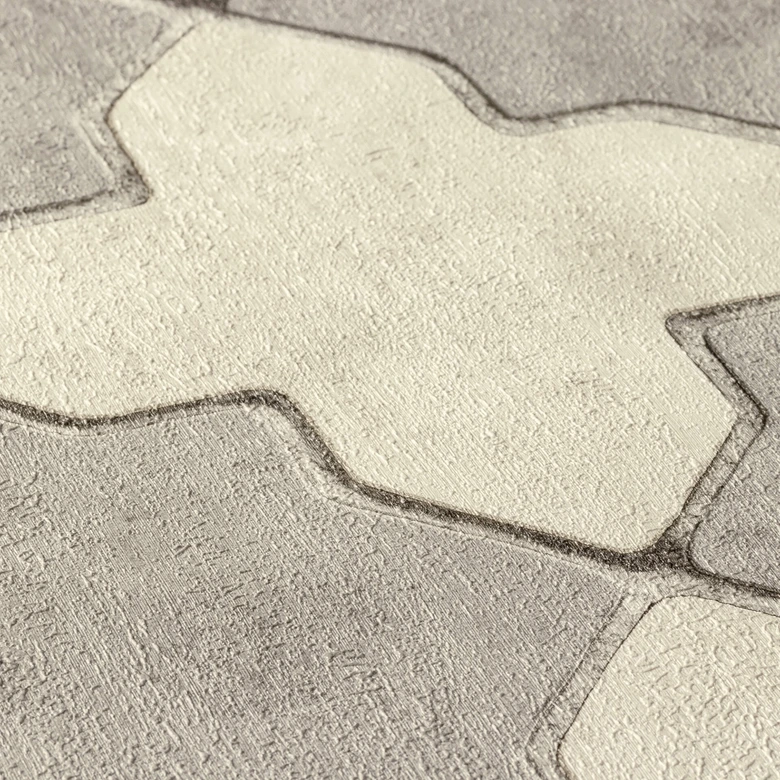 Livingwalls Papier peint intissé New Walls Finca Home motif carrelage crème, gris 