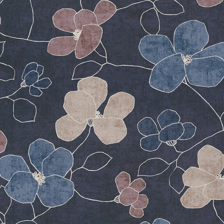Botanisk tapet i non-woven - slående prov i stengrått och duvblått 