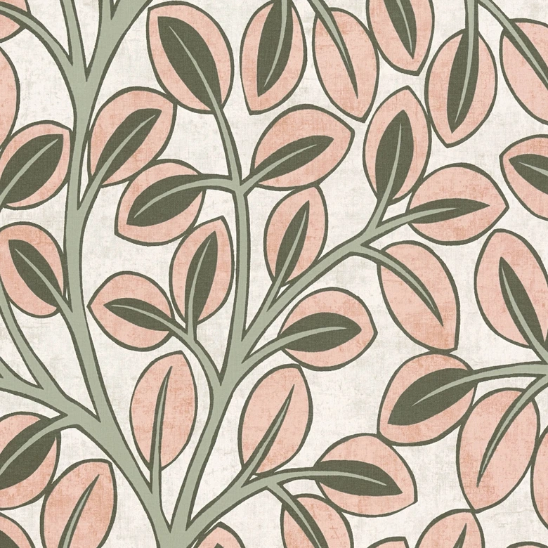 Elegante papel pintado no tejido - sutil diseño de hojas en tono crudo y natural 
