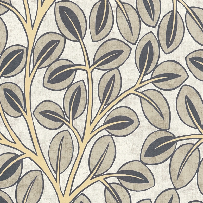 Tapete aus Vlies grafisch - dezentes Blätterdesign in Taupe & Naturton 