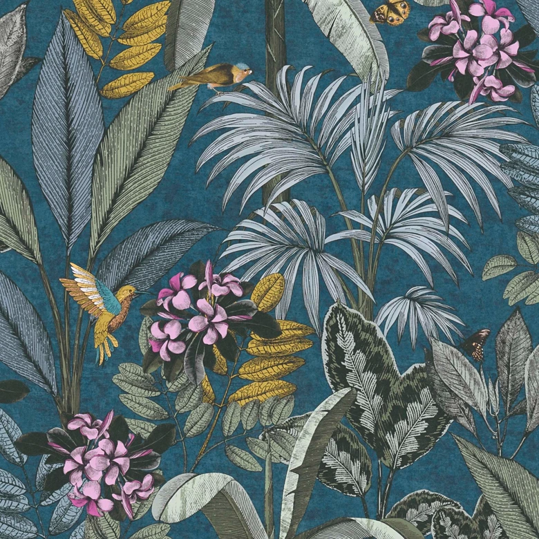 A.S. Creation Papier peint animaux en bleu et vert Papier peint intissé aspect naturel papier peint forêt 