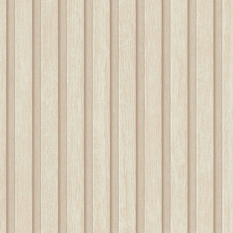Lamellenlook Behang, Houten Panelen Look Vliesbehang van A.S. Création Lichtbeige  