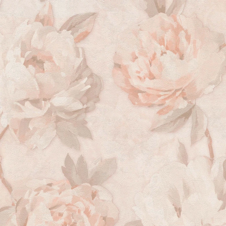 Florale Tapete Pfingstrosen Apricot Beige - Vliestapete im Vintage-Look matt 