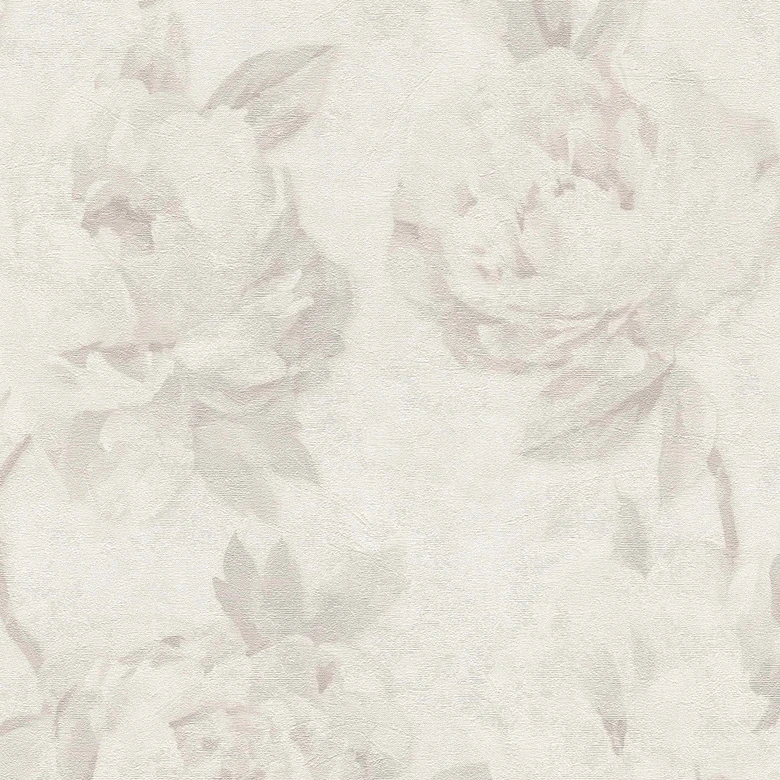 Papier peint floral pivoines gris blanc - papier peint intissé avec fleurs aquarelles mat 