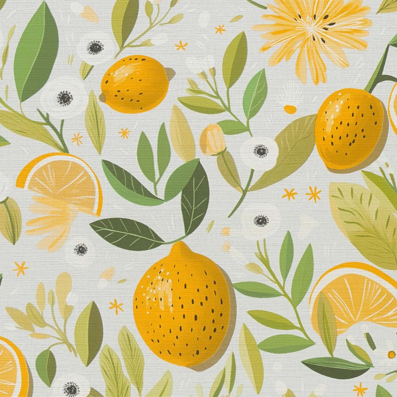 Papier peint fruits citron orange vert - Papier peint intissé moderne multicolore - cuisine & salle à manger 