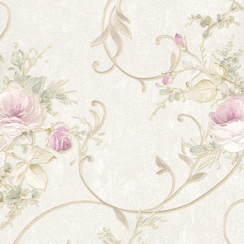 Blumentapete mit Rosen, creme, grün, rosa, Vliestapete floral klassisch von A.S. Création 