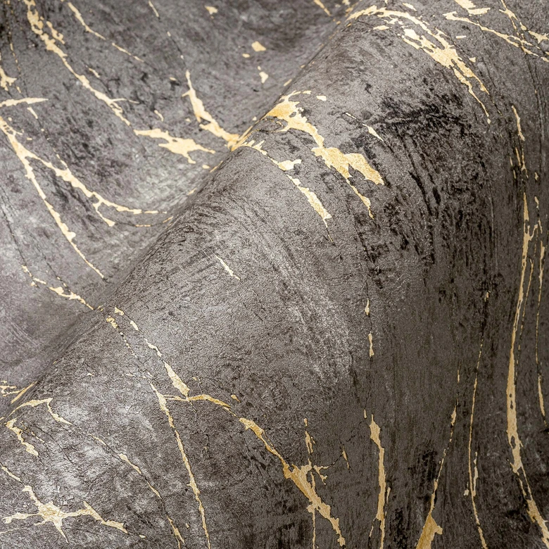 A.S. Création Vliestapete The BOS - Papier peint marbré anthracite,or 