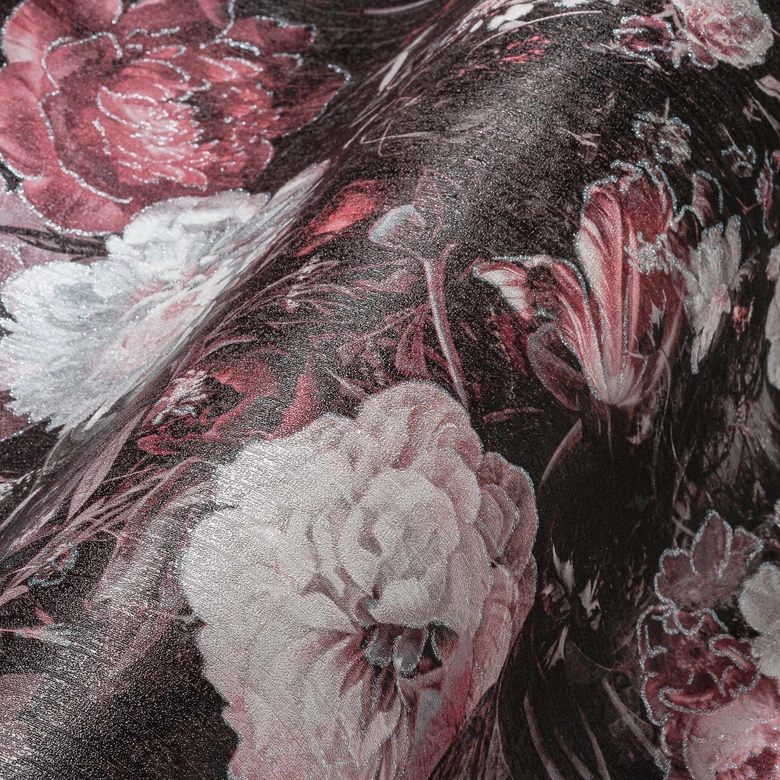 A.S. Création non-woven wallpaper The BOS - floral wallpaper red, black, pink, white 