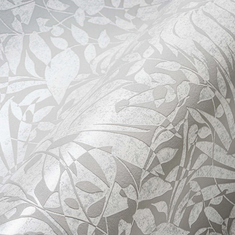 Dschungel Tapete Grau Silber Metallic-Effekt Vliestapete Blätter Wohnzimmer 