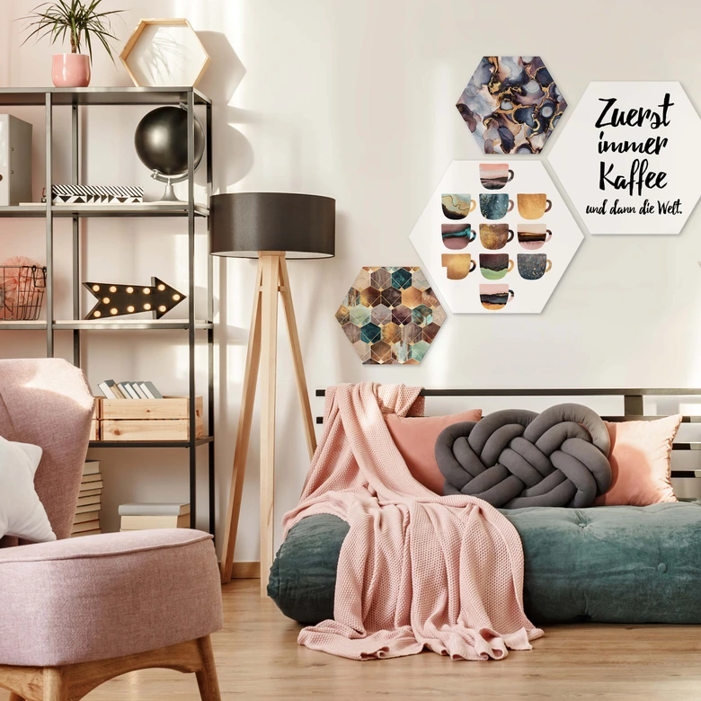 Hexagon - Alu-Dibond - Fredriksson - Pink Shades 