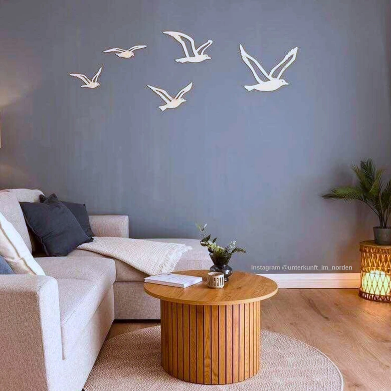 Wanddecoratie Populierenhout Meeuwen (5-delig) 