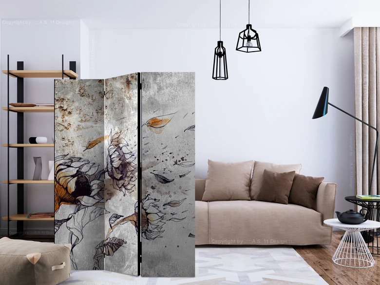 Paravent Séparation de pièce - Tournesols dans le vent, 3 pièces 