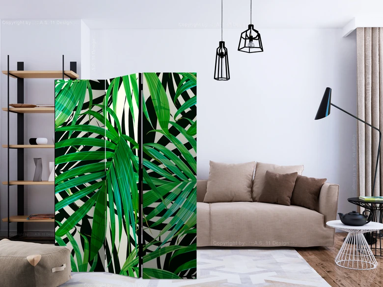 Paravent Séparation de pièce - Feuilles tropicales, 3 pièces 