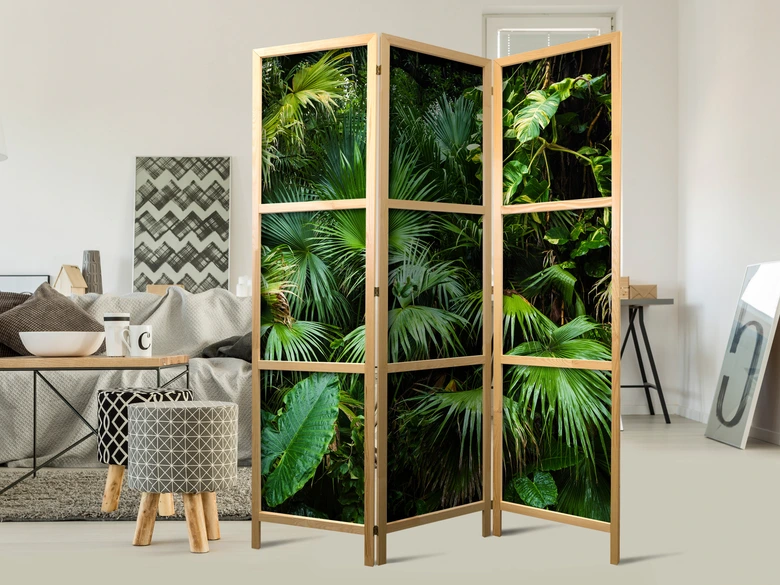 Paravent japonais Séparation de pièce - Jungle ensoleillée, 3 pièces 