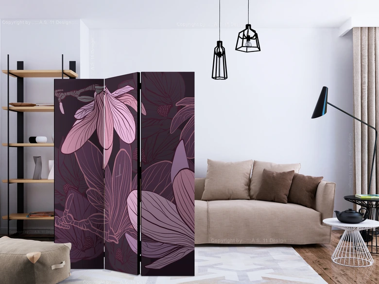Paravent, Raumteiler freistehend, Trennwand - Verträumte Blumen 