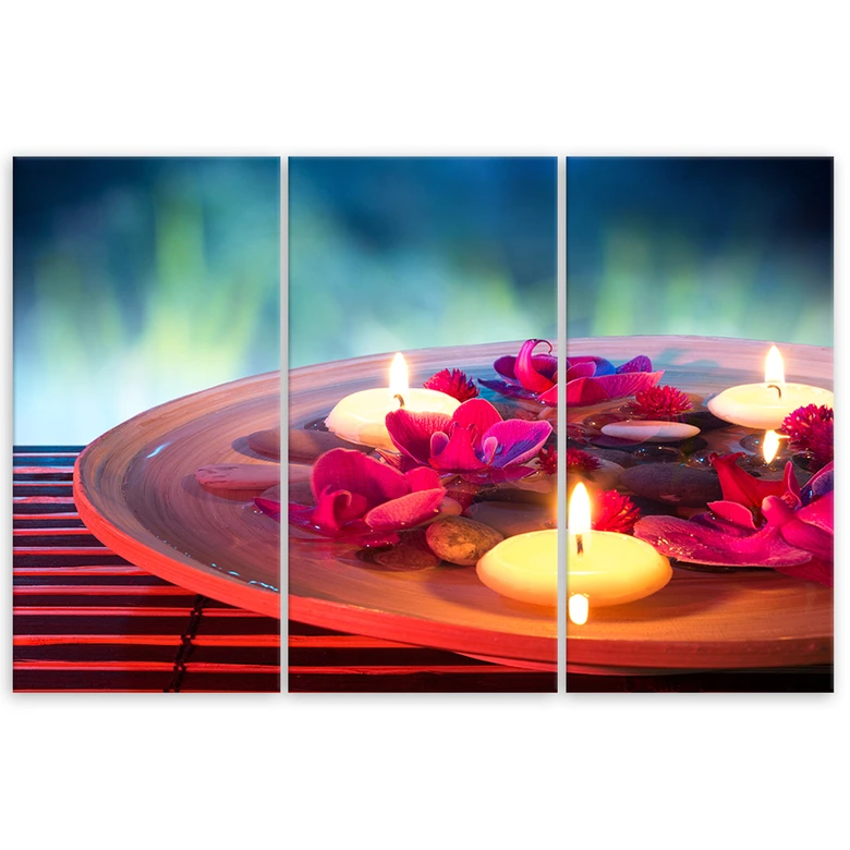 3-delige canvasprint, Zen-bloemkaars 