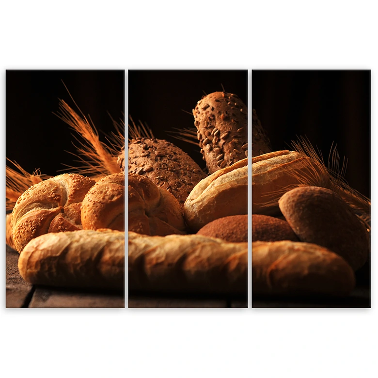 Leinwandbild 3-teilig, Brot und Weizen 